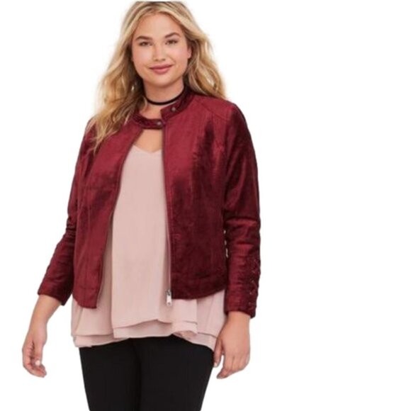 torrid Jackets & Blazers - Torrid Wine-Coloured Velvet Moto Jacket